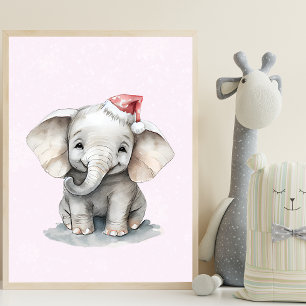 Affiche Adorable Baby Elephant Le Jour De Neige Rose