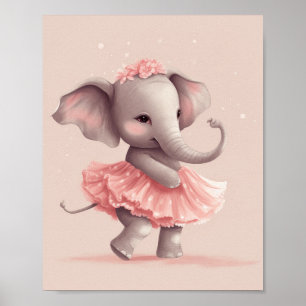 Affiche Adorable bébé éléphant rose avec robe à pois
