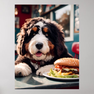 Affiche Adorable Bernerdoodle au dîner