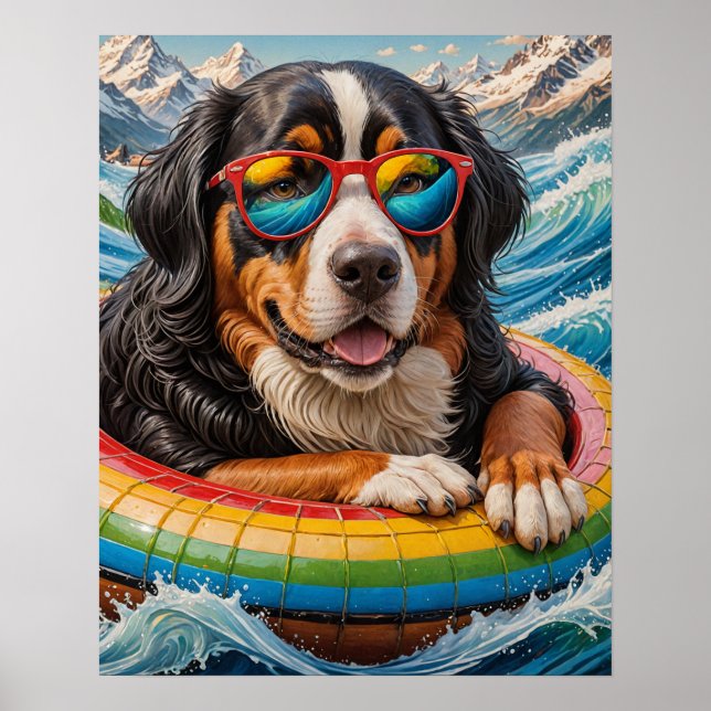 Affiche Adorable Bernese Mountain Dog aime Voyage en flott (Devant)