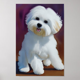 Affiche Adorable Bichon Havanais Chiot Aquarelle