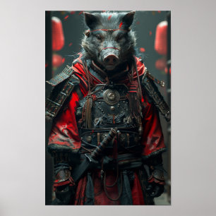 Affiche Adorable Boar Anthropomorphique Portant Traditionn