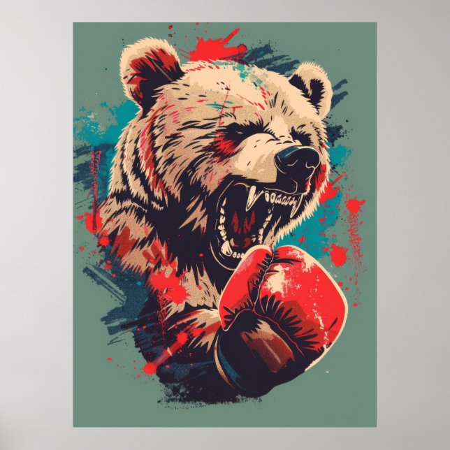 Affiche Adorable Boxing Bear 1 T-shirt Design - Vector Art (Devant)