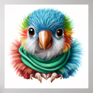 Affiche Adorable Cartoon Fluffy Happy Baby Parrot