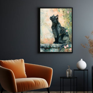 AFFICHE ADORABLE CAT WATERCOLOR ILLUSTRATION