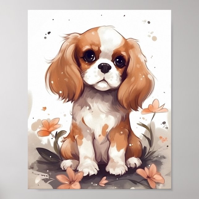 Affiche Adorable Cavalier King Charles Spaniel mignon chie (Devant)