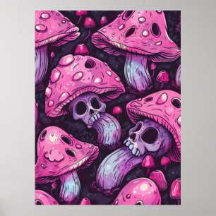 Affiche Adorable Champignons Déplaisants Visages du crâne