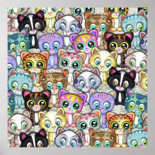 Affiche Adorable chat caricature et chaton Gang