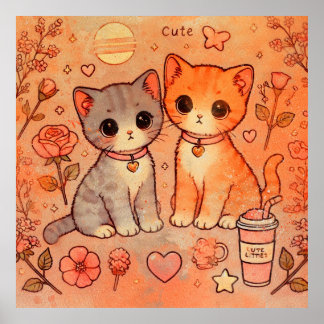 Affiche Adorable Chat couple esthétique peinture décorativ