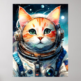 Affiche Adorable Chat d'astronaute américain