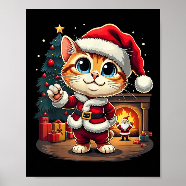 Affiche Adorable Chat de Noël Santa Claus Beau Kit de Noël (Devant)