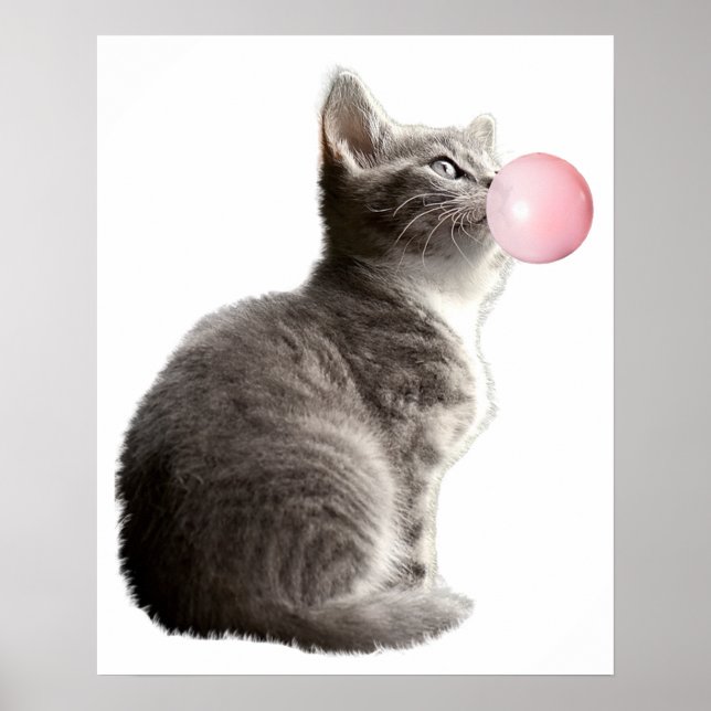 Affiche Adorable Chat Minou Gris Bubble Gum pour la Nurser (Devant)