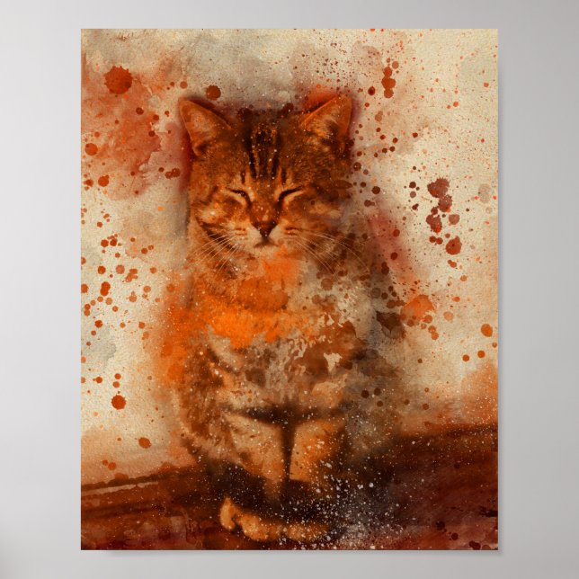 Affiche adorable chaton bébé couchage aquarelle peinture (Devant)