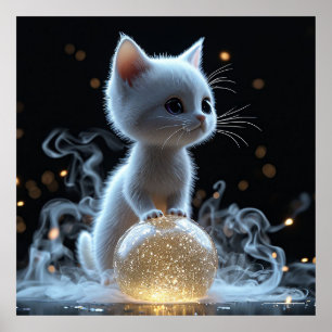 Affiche Adorable Chaton Blanc avec Lueur Mystique