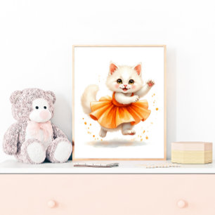 Affiche Adorable chaton blanc ballerine en tutu orange