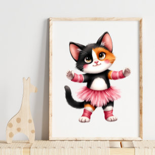 Affiche Adorable chaton calico ballerine en tutu rose 