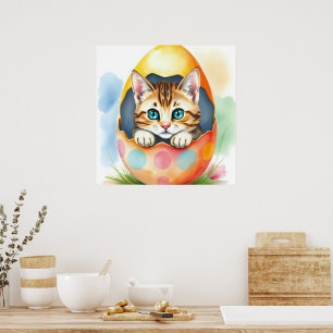 Affiche Adorable chaton de Pâques dans un œuf coloré