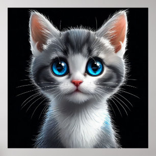 Affiche Adorable chaton gris aux yeux bleus saisissants
