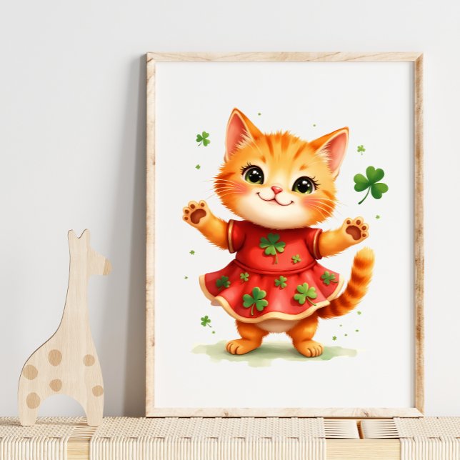 Affiche Adorable chaton orange dans une robe trèfle (Créateur téléchargé)