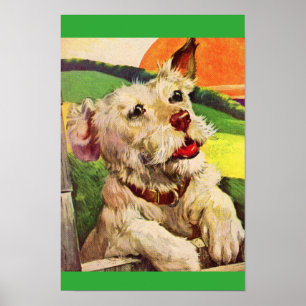 Affiche adorable chien de terrier des années 1940