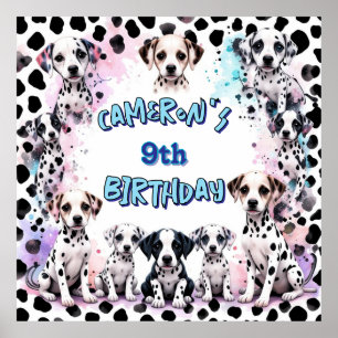 Affiche Adorable Dalmatie Chiot Aquarelle Anniversaire