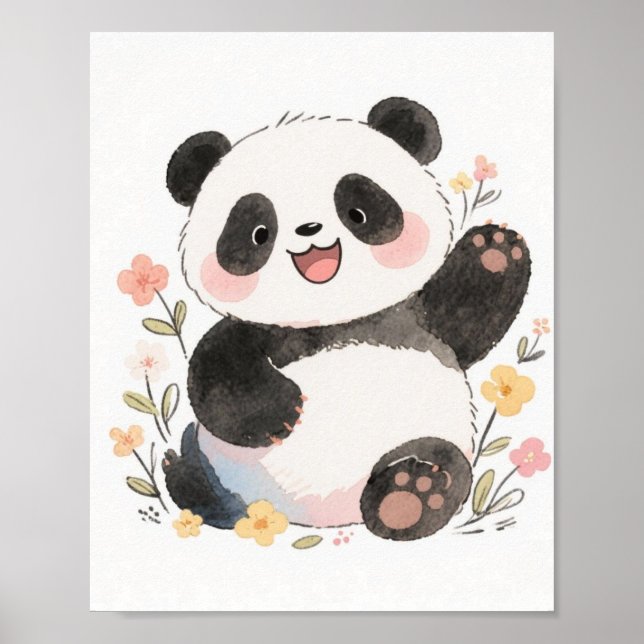 Affiche Adorable de Panda à l'Aquarelle (Devant)
