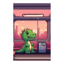 Adorable Dinosaure Vert en train au coucher du sol