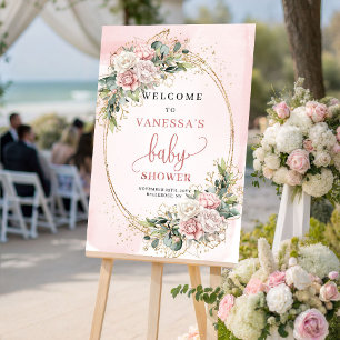 Affiche Adorable Dusty Pink Floral Eucalyptus Baby Shower