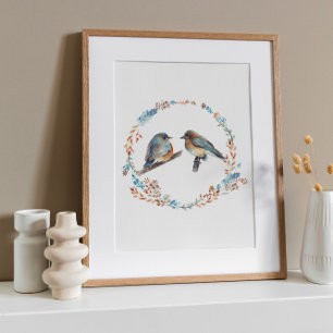 Affiche Adorable Eastern Bluebird Couple Art Imprimer