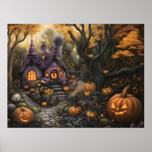 Affiche Adorable Éffrayant House et Halloween Citrouille P