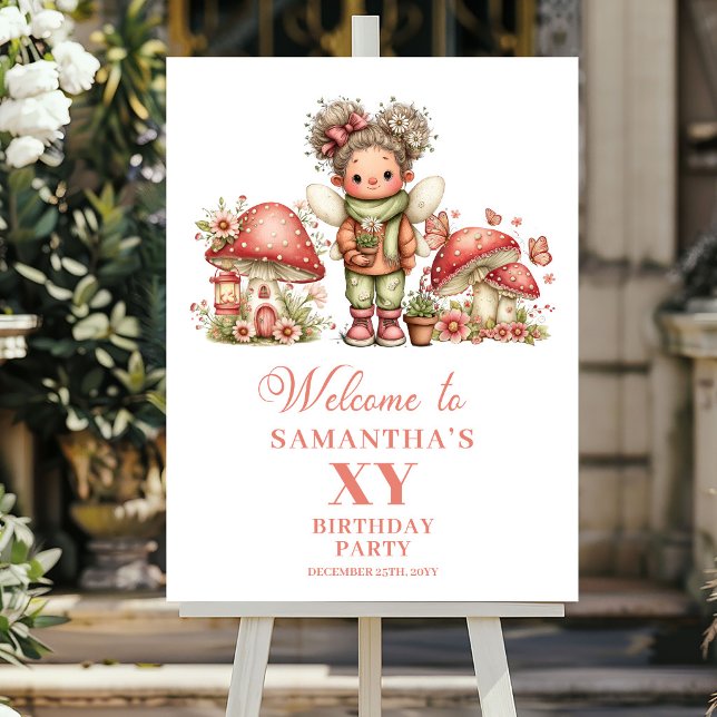 Affiche Adorable Fairy Pink Floral Girl Birthday Welcome P (Adorable Fairy Pink Floral Girl Birthday Welcome Poster)