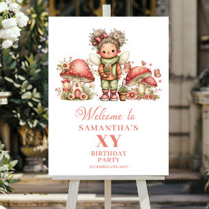 Affiche Adorable Fée Rose Floral Fille Anniversaire Bienve