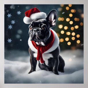 Affiche Adorable Festif de Noël Français Bulldog en Neige