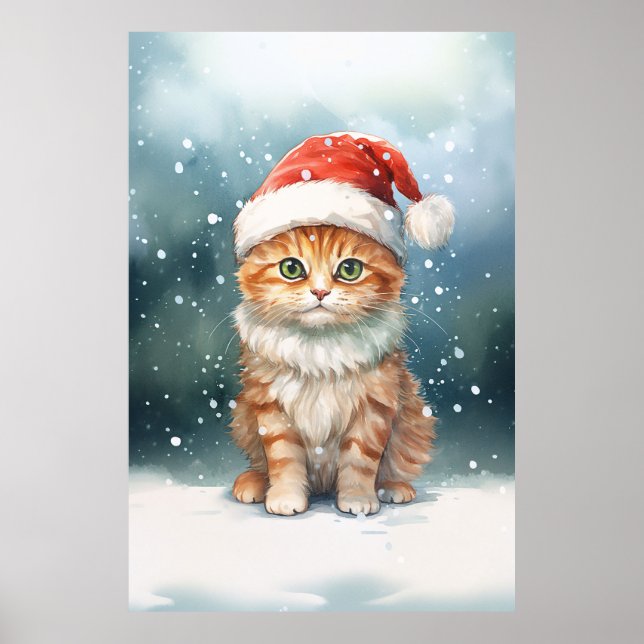 Affiche Adorable Gingembre Chat Chat Kitten Dans La Neige (Devant)