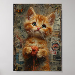 Affiche Adorable Ginger Kitten avec collage en fil