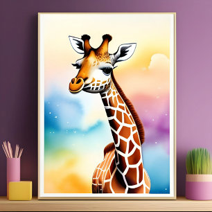 Affiche Adorable Giraffe Aquarelle Pour Enfants Pépinière