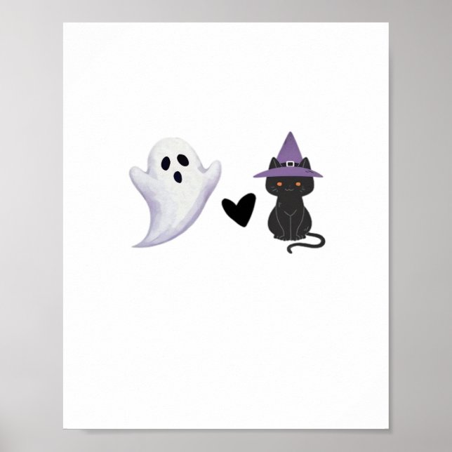 Affiche Adorable Halloween Duo Friendly Ghost et Black Ca (Devant)