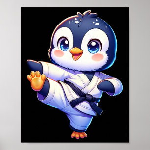 Affiche Adorable Karate Penguin Crane Kick Pose