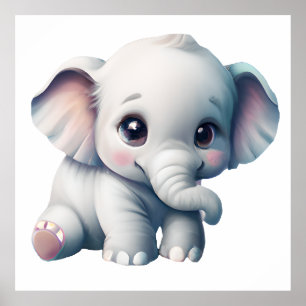 Affiche adorable Kawaii Baby Elephant