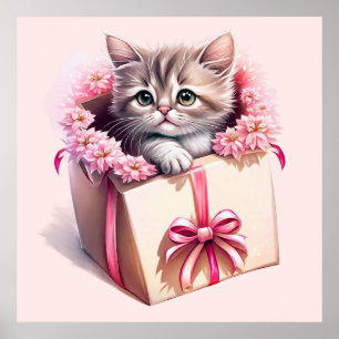 Affiche Adorable Kitten dans une boîte Cadeau d'anniversai