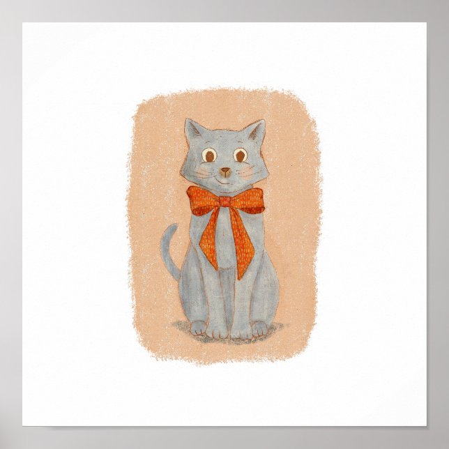 Affiche Adorable Kitten gris avec une corse rouge (Devant)