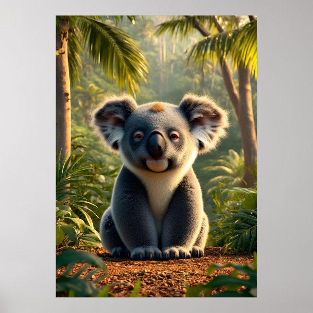 Affiche Adorable Koala dans la jungle luxuriante (Devant)