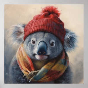 Affiche Adorable koala portant mignon casquette d'hiver
