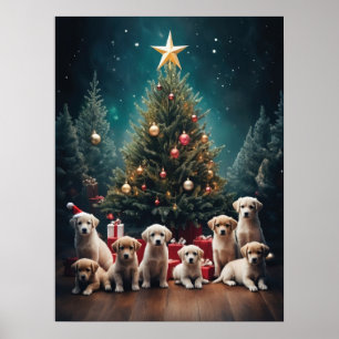 Affiche Adorable Labrador Retriever Puppies Christmas Art