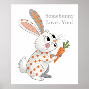 Affiche Adorable lapin Orange et Blanc Jouer lapin Art