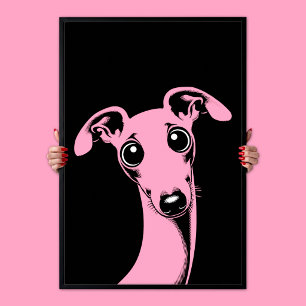 Affiche Adorable Lévrier Italien Pop Art Rose et Noir