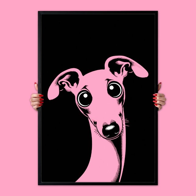 Affiche Adorable Lévrier Italien | Pop Art Rose et Noir (Adorable Italian Greyhound | Pink & Black Pop Art Poster)