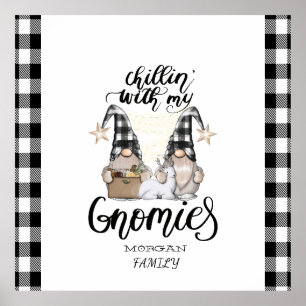 Affiche Adorable mignonne Gnomes Black Buffalo Plaid