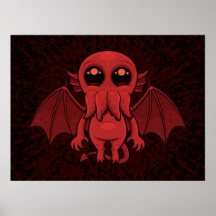 Affiche Adorable Monstre de la mer de Cthulhu Rouge