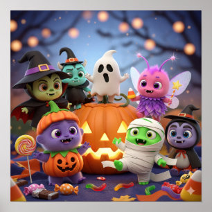 Affiche Adorable monstres d'Halloween